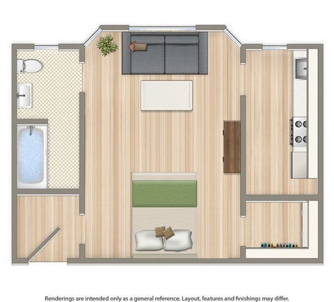Floor plan for studio, 1 bath, 442 sqft
